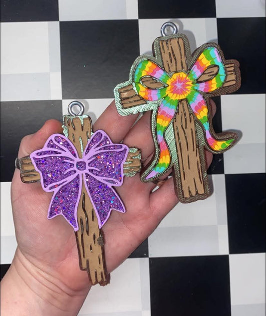 Cross with a curly bow silicone freshie mold
